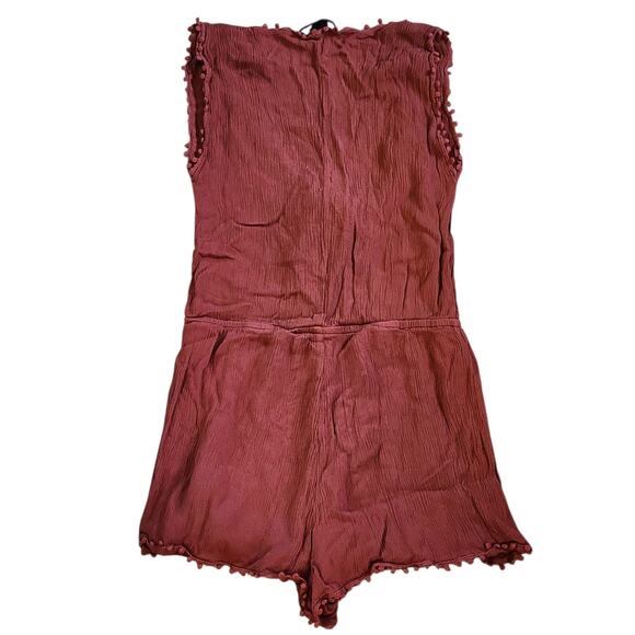 Forever 21 Womens Crinkle Romper Shorts Size M Burnt Orange Sleeveless Tie Front - Picture 9 of 11